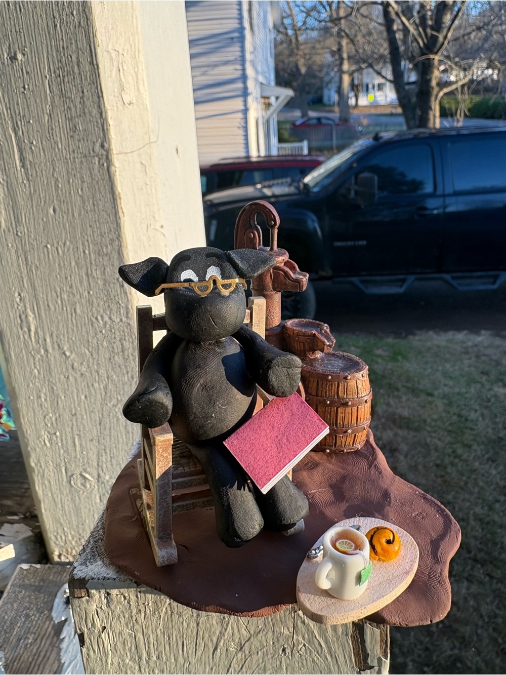 Grandma cow enjoying the outdoor outdoors and her water fountain